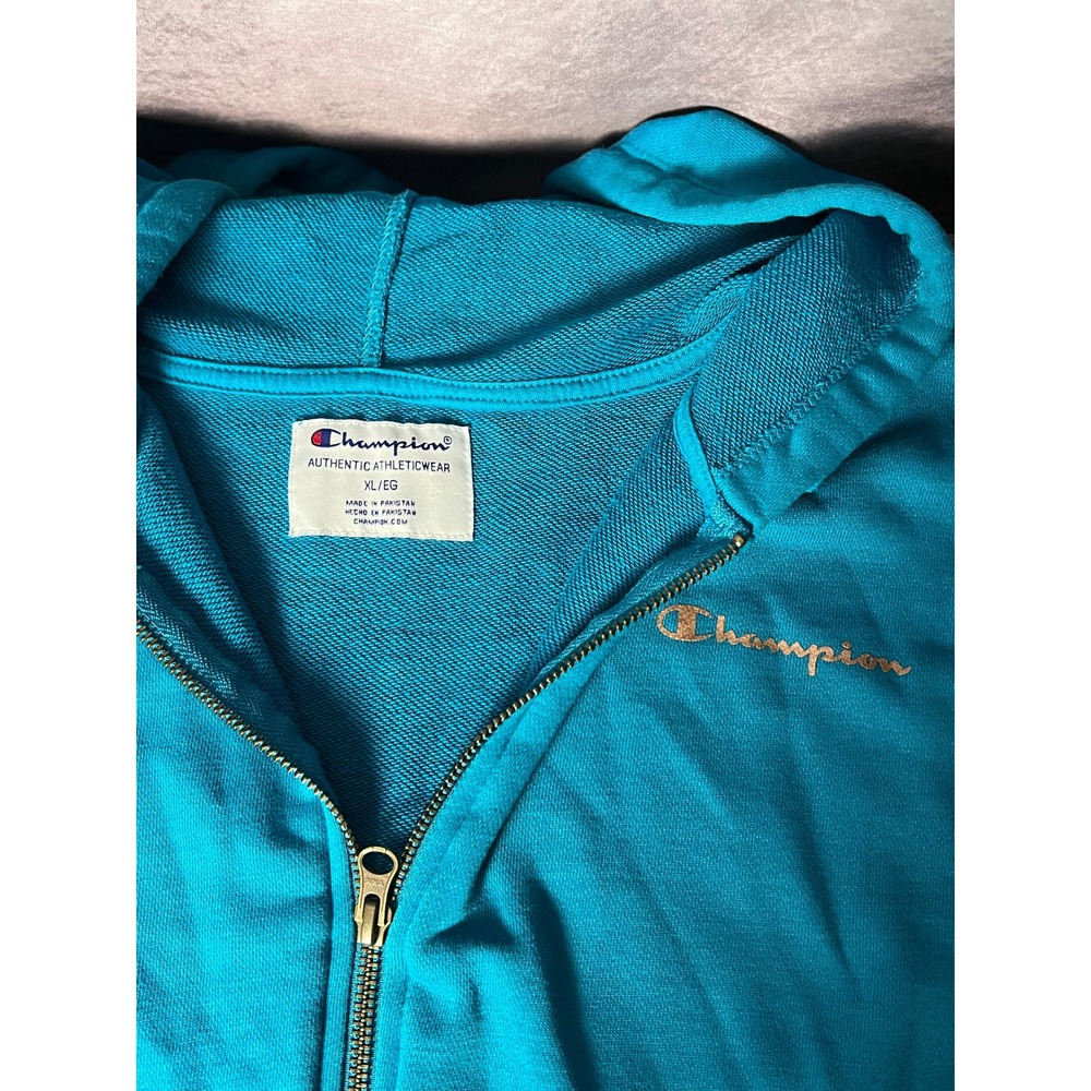 Champion Authentic Athleticwear Teal Full-Zip Hooded Sweatshirt Size XL - Picture 3 of 9